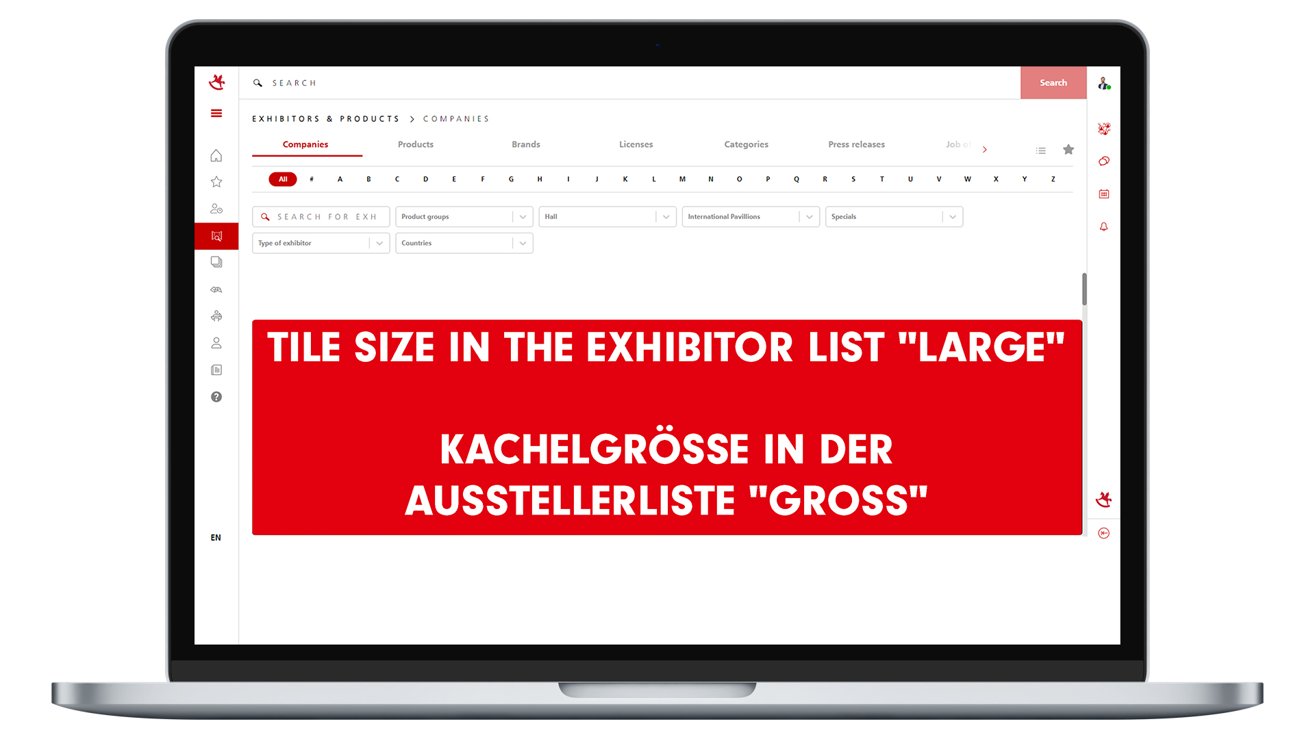 Kachelgröße in der Ausstellerliste "groß" Kachelgröße in der Ausstellerliste "groß"